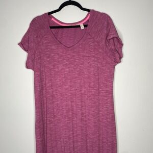 Issac Mizrahi Live Raspberry Pink Short Sleeve Vneck Straight Maxi Ribbed‎ Dress